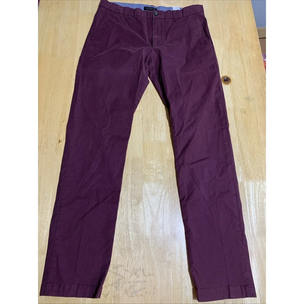 Banana Republic Fulton Skinny Chino Pants Mens 34X34  Zip Red/Burgundy